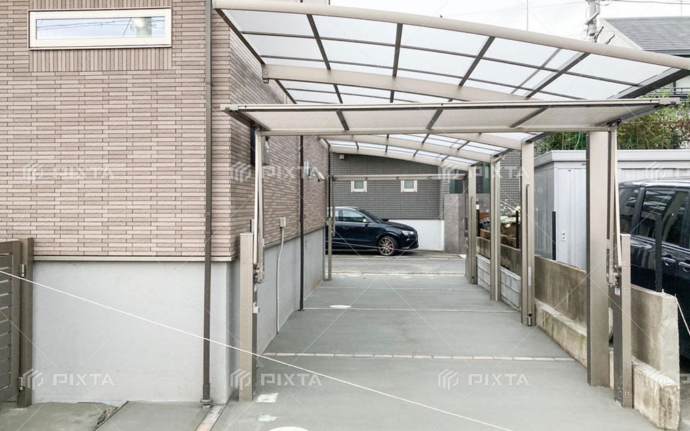 カーポートと人工芝の施工イメージ